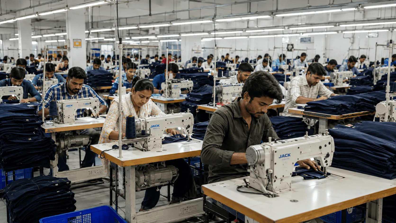 Corporate garment production and quality checking in a professional apparel manufacturing unit
